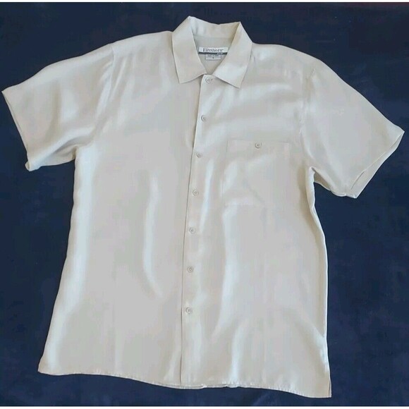 Mens Firethorn Silver Tan 100% Silk Lightweight Button Down Shirt Size Small - Picture 1 of 10